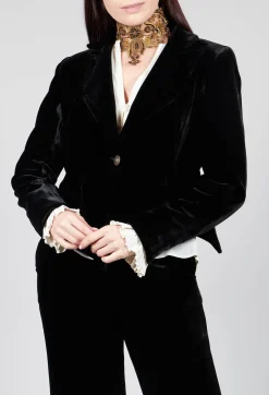Cropped Velvet Jacket in Black