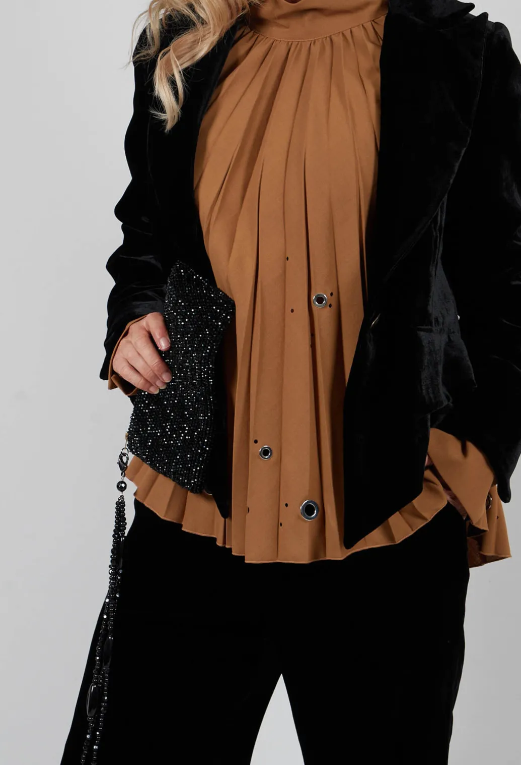Cropped Velvet Jacket in Black