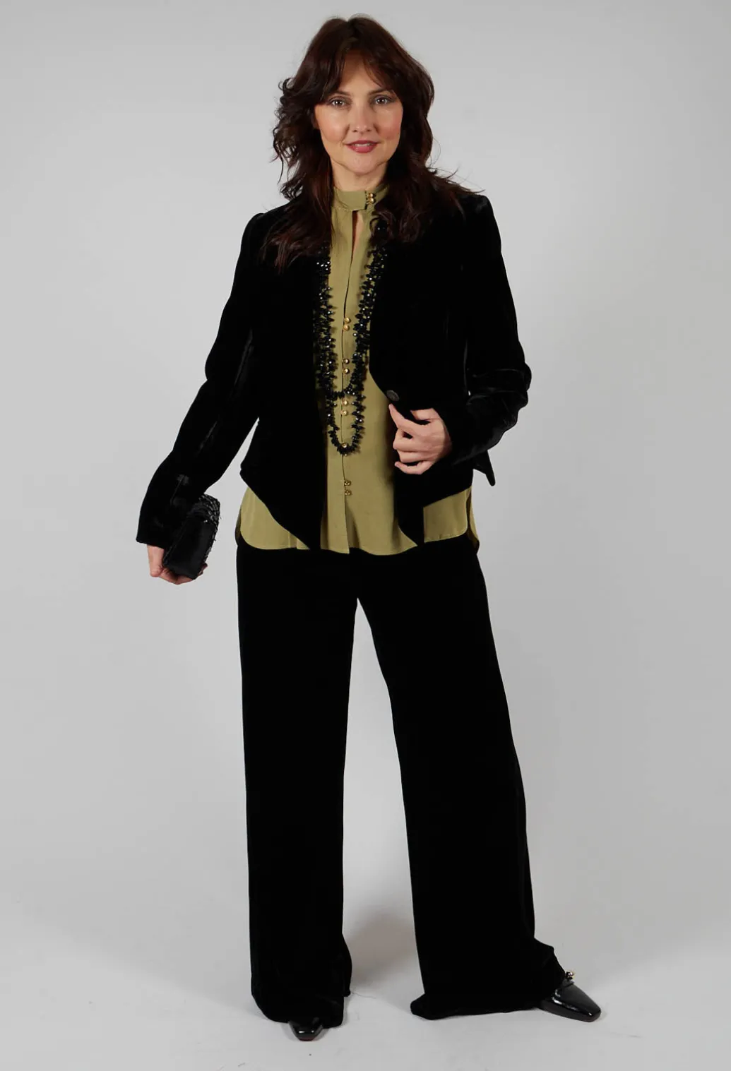 Cropped Velvet Jacket in Black