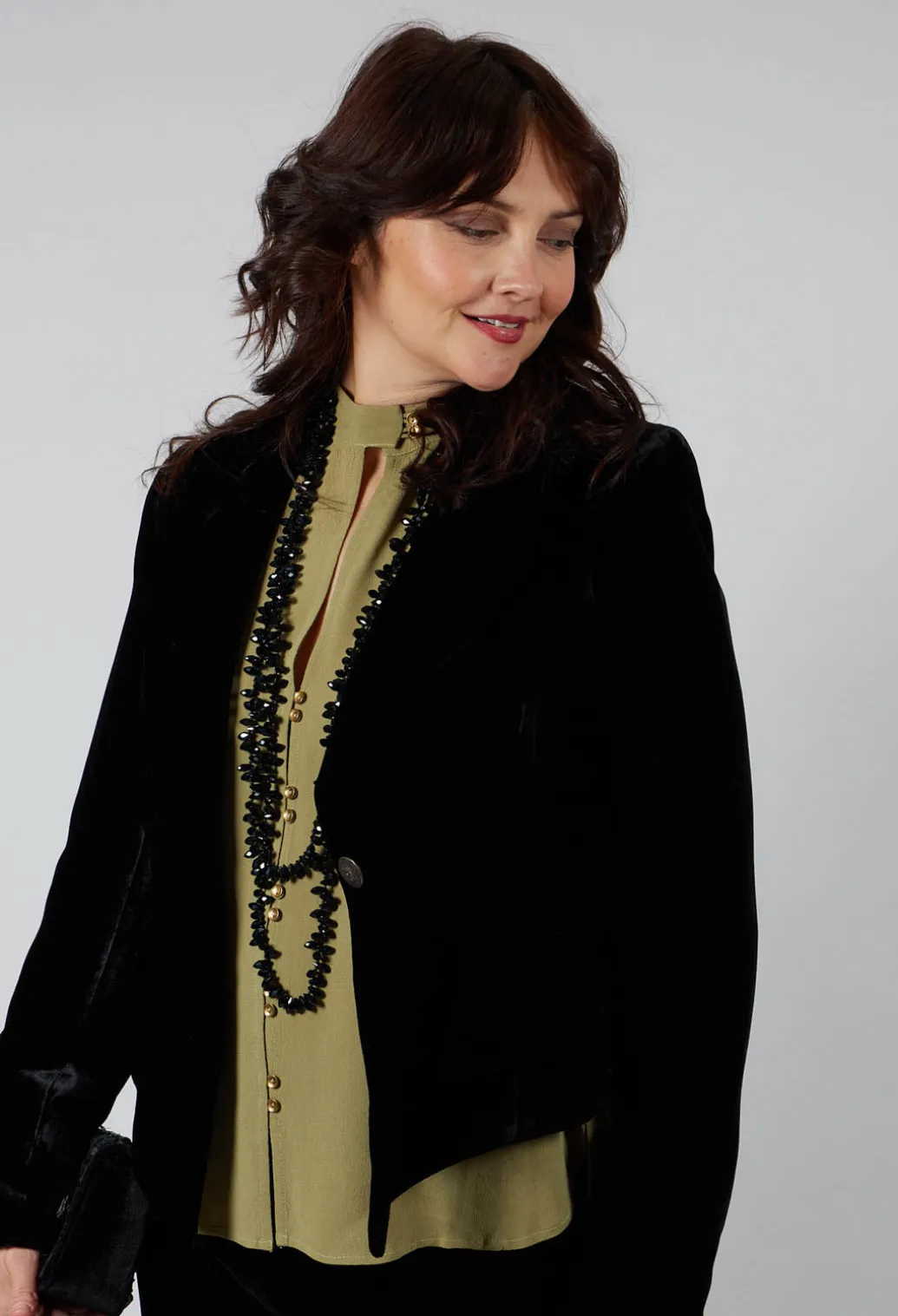 Cropped Velvet Jacket in Black