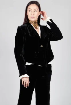 Cropped Velvet Jacket in Black