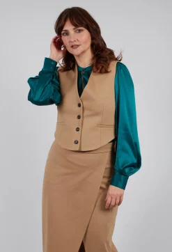 Cropped Waistcoat in Camel
