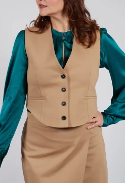 Cropped Waistcoat in Camel