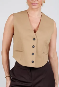 Cropped Waistcoat in Camel