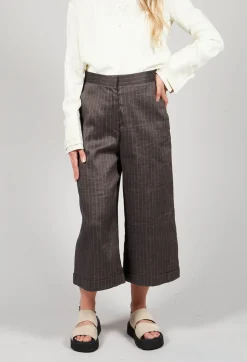 Cropped Wide Fit Striped Tailored Trousers in Balinese Fango