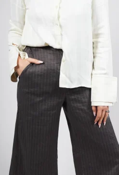 Cropped Wide Fit Striped Tailored Trousers in Balinese Fango