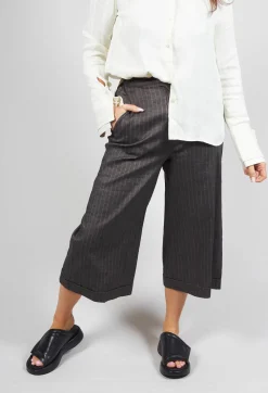 Cropped Wide Fit Striped Tailored Trousers in Balinese Fango