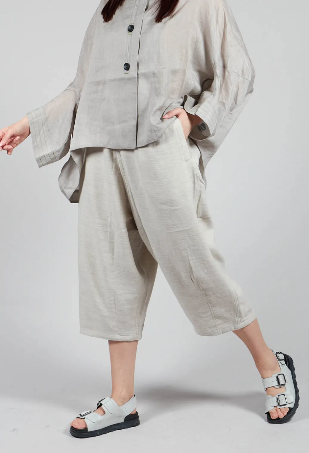 Cropped Wide Leg Trouser in Beige