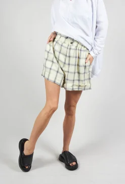 Cuffed Hem Shorts in Yellow and Blue Check