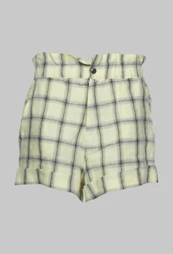 Cuffed Hem Shorts in Yellow and Blue Check