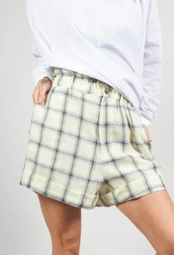 Cuffed Hem Shorts in Yellow and Blue Check