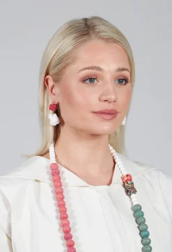 Curved Back Paper Mache Earrings in Bianco Red