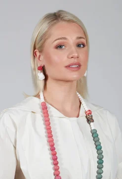 Curved Back Paper Mache Earrings in Bianco Red