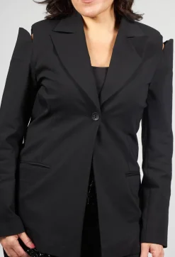 Cut Shoulder Padded Jacket in Black