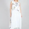 3D Flower and Print Dress in White