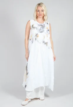 3D Flower and Print Dress in White