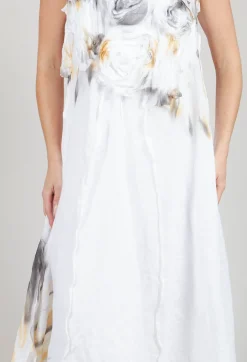 3D Flower and Print Dress in White