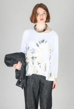 3D Flower and Print Top in White