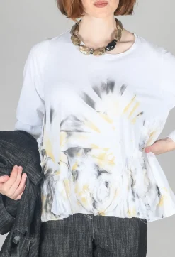 3D Flower and Print Top in White