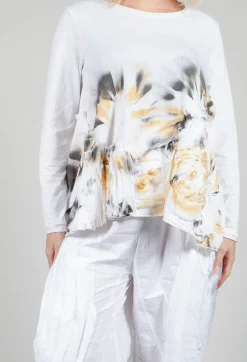 3D Flower and Print Top in White