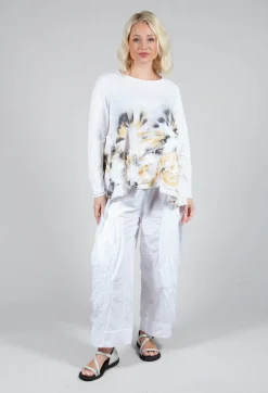 3D Flower and Print Top in White