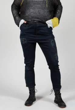 Dark Blue Jeans With Patches