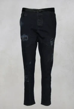 Dark Blue Jeans With Patches