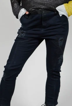 Dark Blue Jeans With Patches