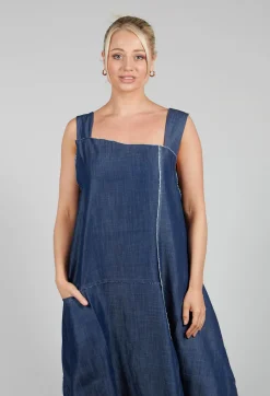 Denim Asymmetric Dress in Blue