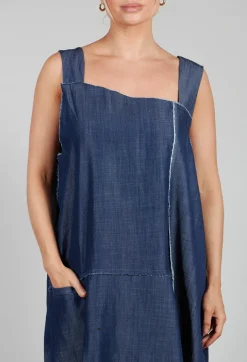 Denim Asymmetric Dress in Blue