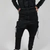 Denim Drop Crotch Trousers in Black Coated Jeans