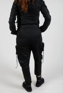 Denim Drop Crotch Trousers in Black Coated Jeans