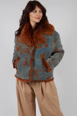 Denim Jacket with Fur Lining and Trim