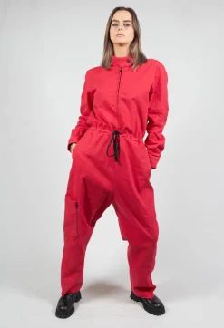 Denim Jumpsuit in Red