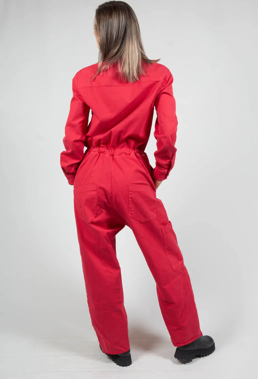 Denim Jumpsuit in Red