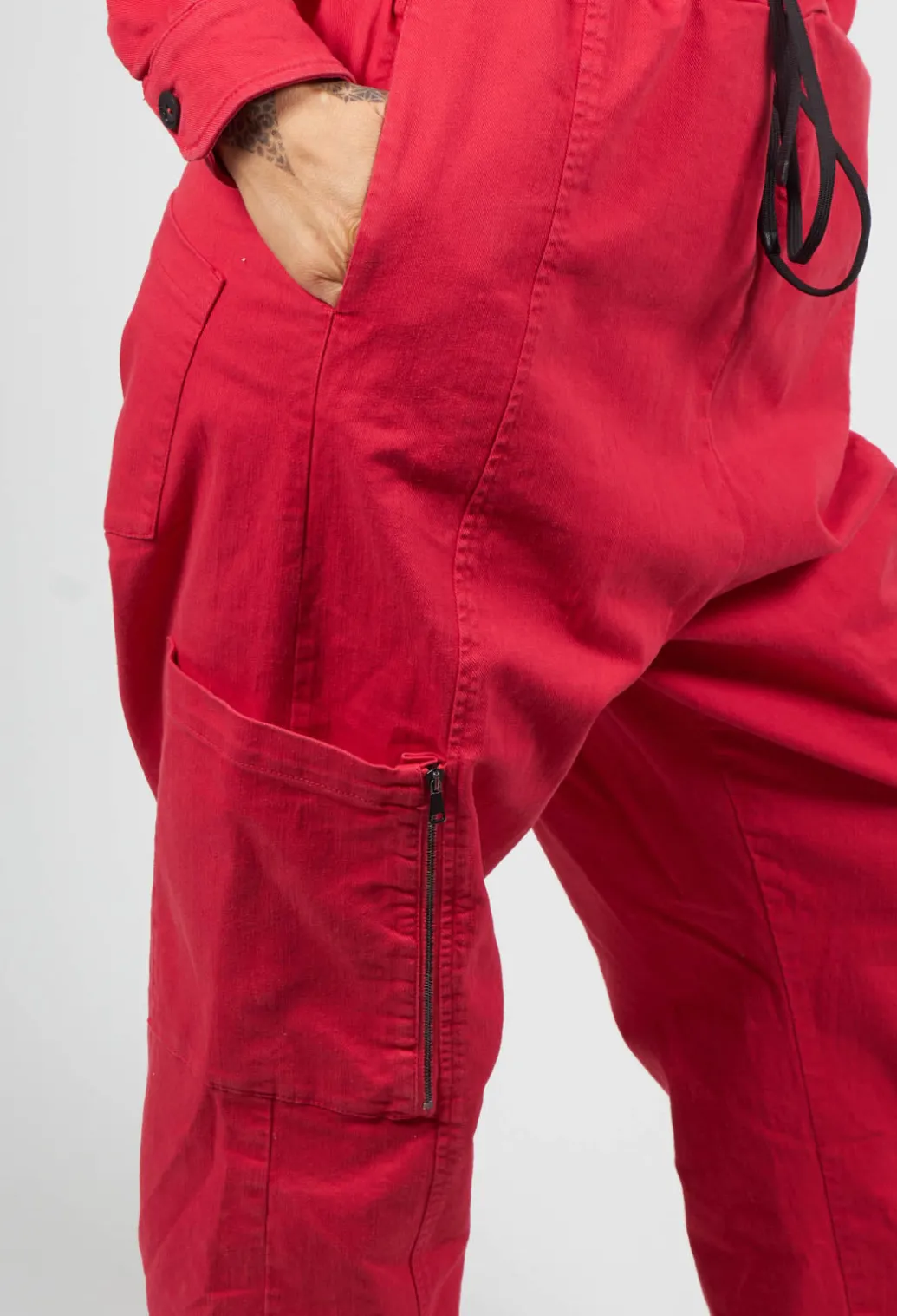 Denim Jumpsuit in Red
