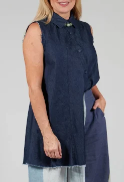 Denim Sleeveless Shirt in Indigo