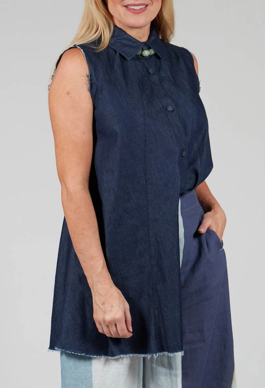 Denim Sleeveless Shirt in Indigo