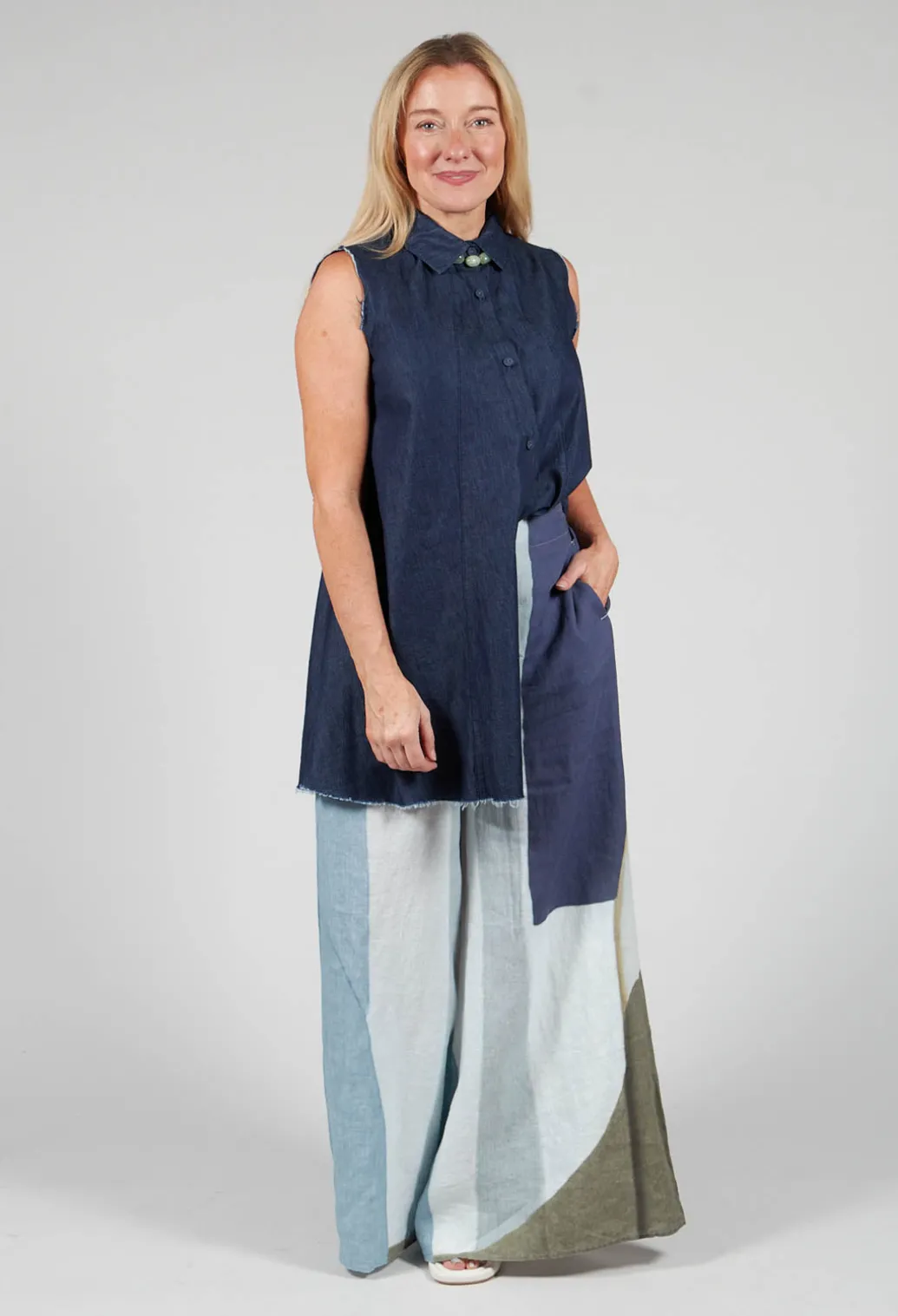 Denim Sleeveless Shirt in Indigo