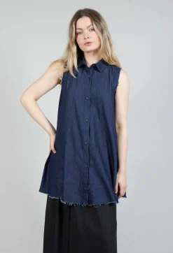Denim Sleeveless Shirt in Indigo