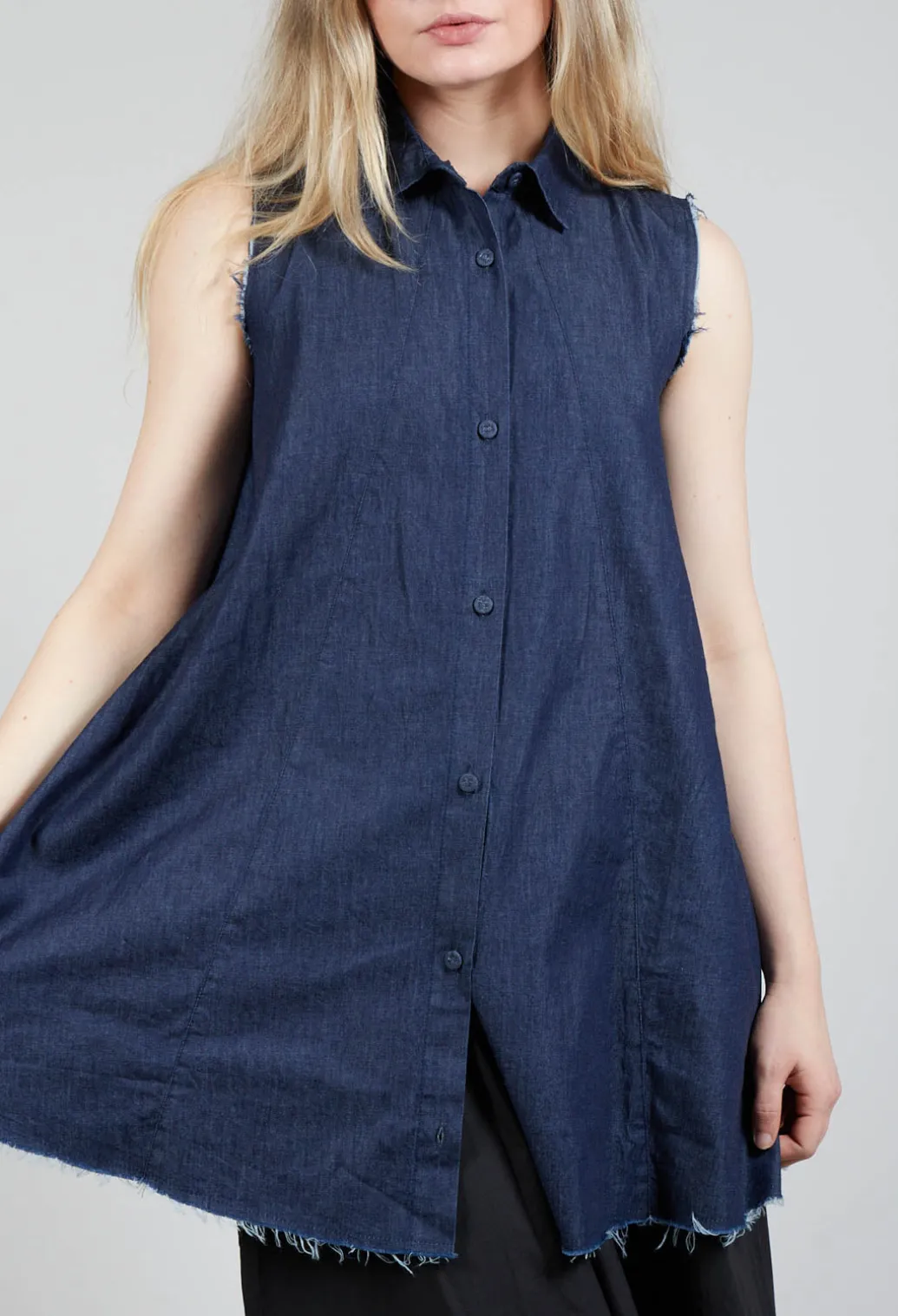 Denim Sleeveless Shirt in Indigo