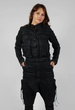 Denim Worker Jacket in Black Coated Jeans