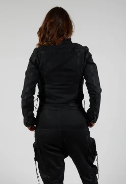 Denim Worker Jacket in Black Coated Jeans