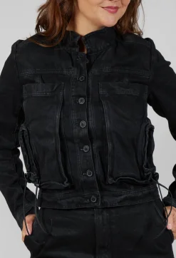 Denim Worker Jacket in Black Coated Jeans