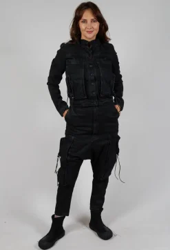 Denim Worker Jacket in Black Coated Jeans