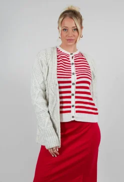 Diamond Cable Knit Cardigan in Cream