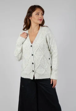 Diamond Cable Knit Cardigan in Cream