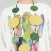Disc Necklace in Lime with Green Pois