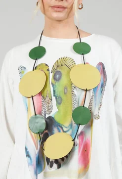 Disc Necklace in Lime with Green Pois