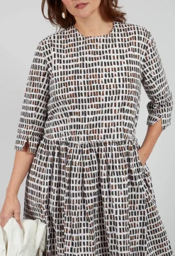 Dominga Print Dress in Brown Sticks